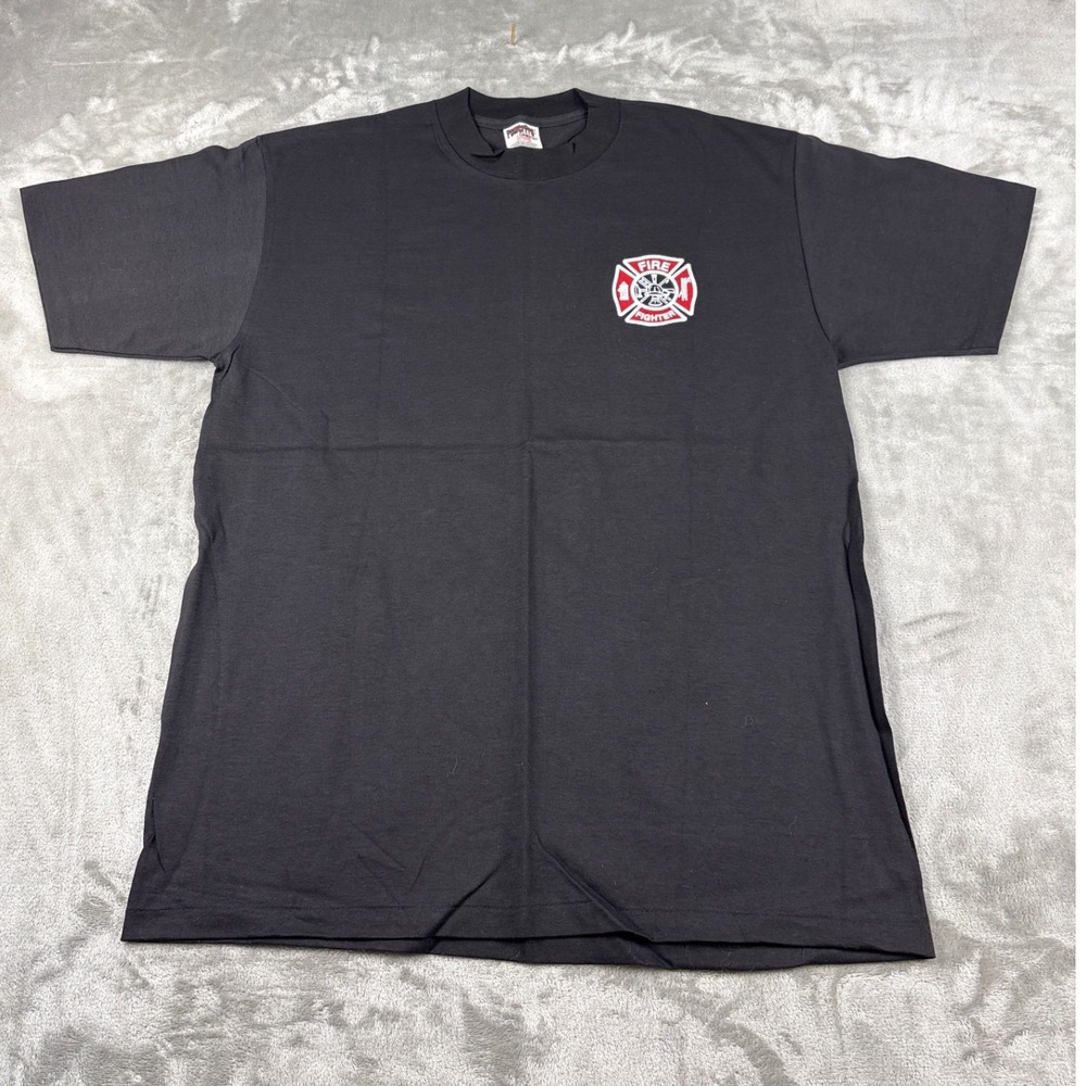 VTG PowerPro Oneita Collectable Firefighter Graphic Tee Black L 90s Fire Dept
